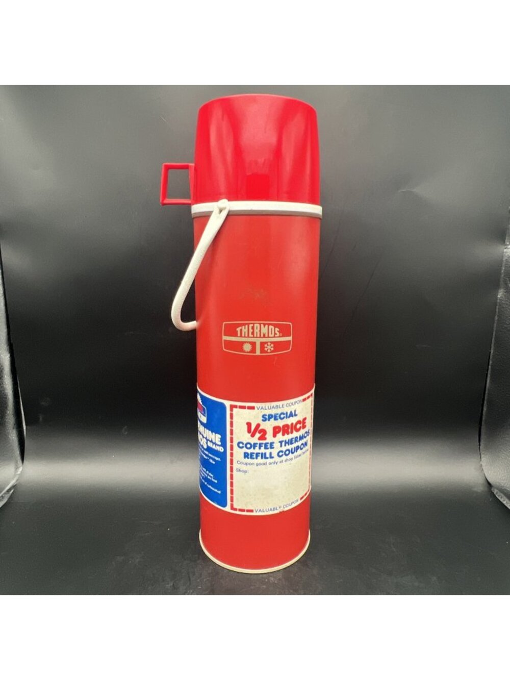 VTG King Seeley Thermos Red Vacuum Bottle 1970's Dunkin Coupon Paper - B 13.5"